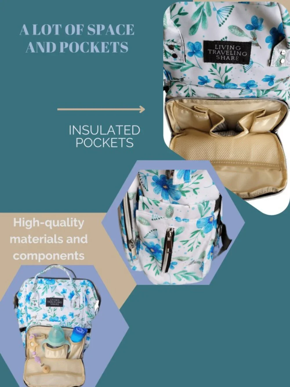 Living Traveling Share Floral Diaper Bag Backpack